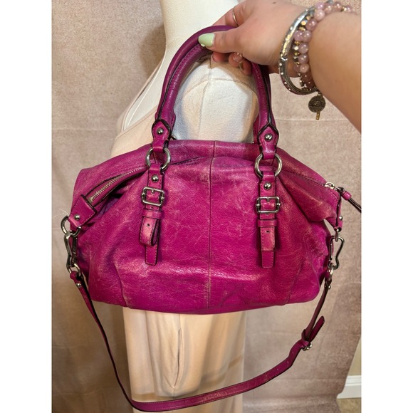 Coach Madison Lindsey Satchel Magenta Pink Leather Handbag 21222 - Picture 5 of 8